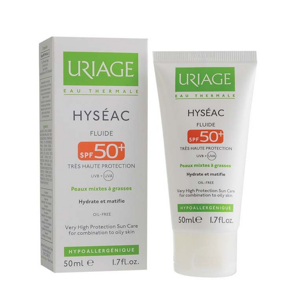 Uriage Eau Thermale Hyseac Hypoallergenic Moisturizing & Matifying Face Fluid for Combination to Oily Skin SPF50+ - oil free, non comedogenic