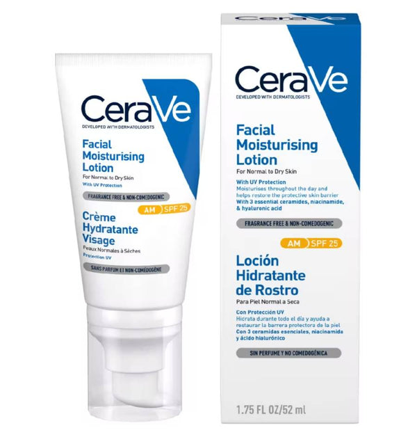 CeraVe AM Moisturizing Face Lotion with Ceramides, Niacinamide & Hyaluronic Acid for Normal to Dry Skin SPF25, 52ml