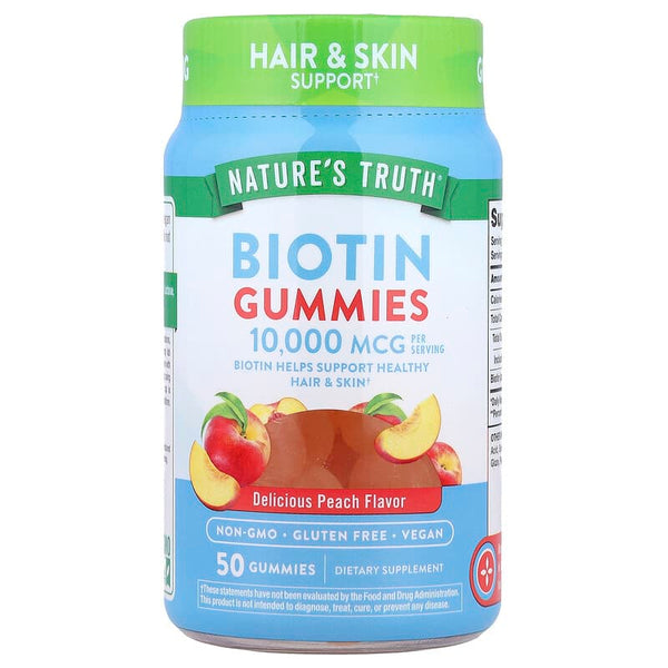Natures Truth Biotin Gummies Peach, 50 Count