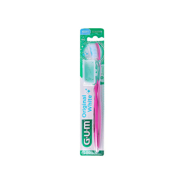 GUM Original White Pink Medium Toothbrush with Cover, 1 Piece