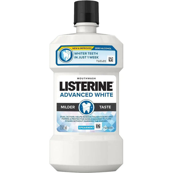 Listerine, Advanced White Mouthwash Removes Tough Stains Milder Taste Spearmint Flavour, 250ml