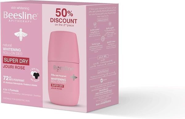 Beesline Super Dry 72H Whitening & Soothing Roll-On Deodorant Jouri Rose , 2x50ml