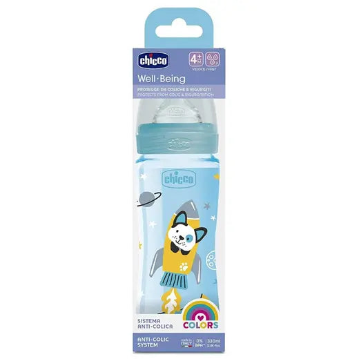 Chicco Bottle Well Being Boy Silicon Fast Flow 330 ml