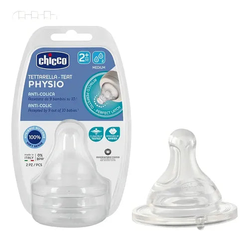 Chicco Transparent Anti-Colic Medium Flow Silicone Teats (2+ Months), 2 Pieces