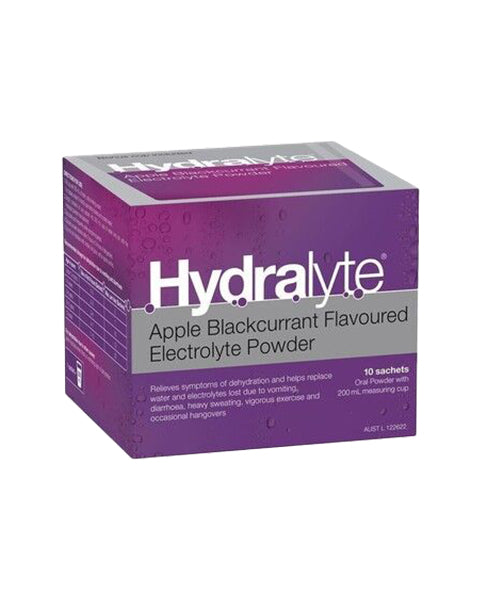 Hydralyte مسحوق الشوارد بنكهة التفاح والكشمش الأسود 10 أكياس