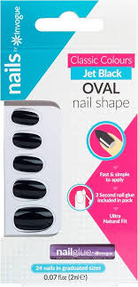 Invogue Jet Black Oval Nail Shape, 24 Nails