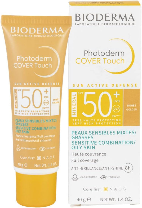 Bioderma Photoderm Cover Touch Water-Resistant Mineral Sunscreen for Combination & Oily Skin SPF50+ Golden, 40g
