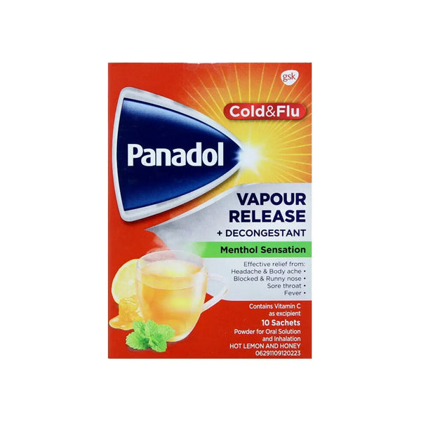 Panadol Honey & Lemon Vapour Release Cold + Flu Sachets, 10 Sachets
