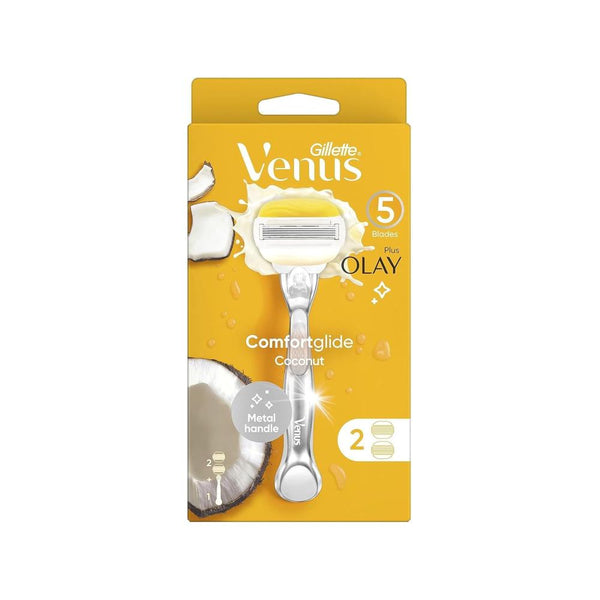 Gillette Venus and Olay Plus Comfortglide Coconut Women's Razor with Metal Handle, 5 Blades, 2 Razor