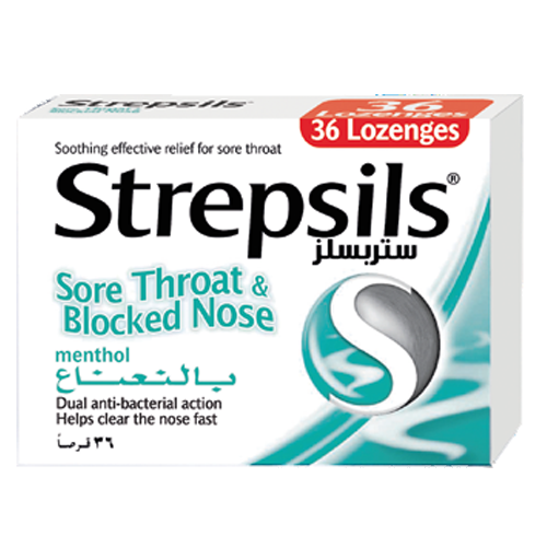Strepsils Sore Throat & Blocked Nose Menthol Relief Lozenges, 36 Lozenges