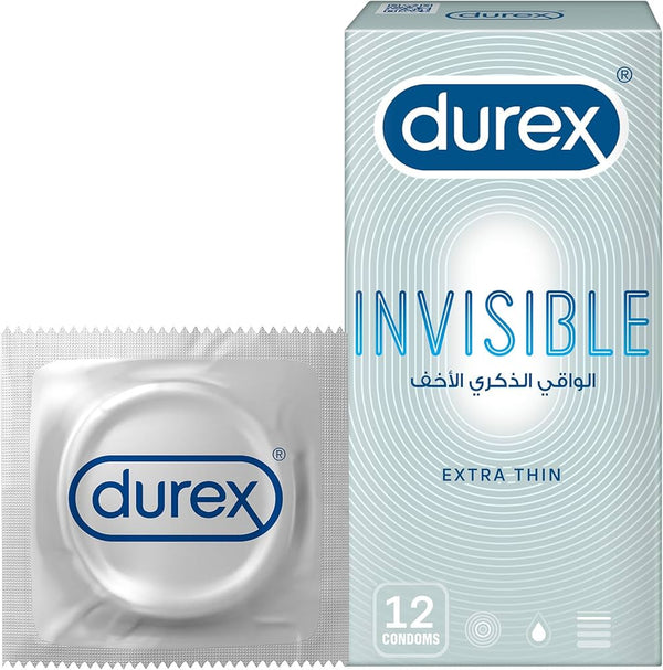 Durex Invisible Extra Thin Extra Sensitive Condoms for Men, 12 Pieces