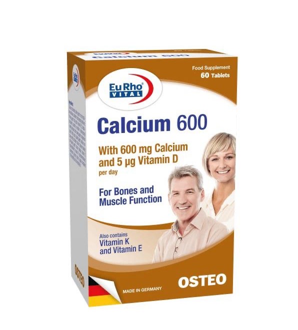 Eurho Vital 600 mg Calcium Supplement with Vitamin D, K & E 60 tablets