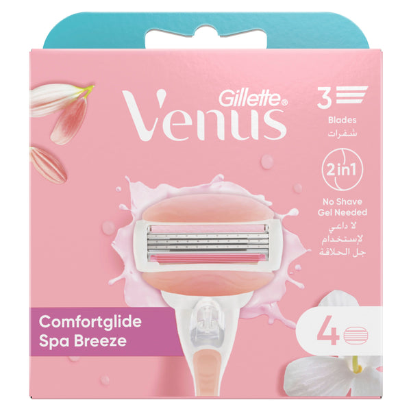 Gillette Venus Comfortglide Spa Breeze with Gel bars Women's Razor Blade Refills, 4 Pieces