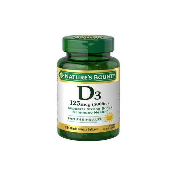 Nature's Bounty 125mcg Vitamin D3 Bones & Immunity Support Supplement, 150 softgels