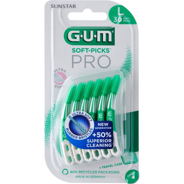 Gum Soft Picks Pro Ultra Soft Large Green, 30 Pieces