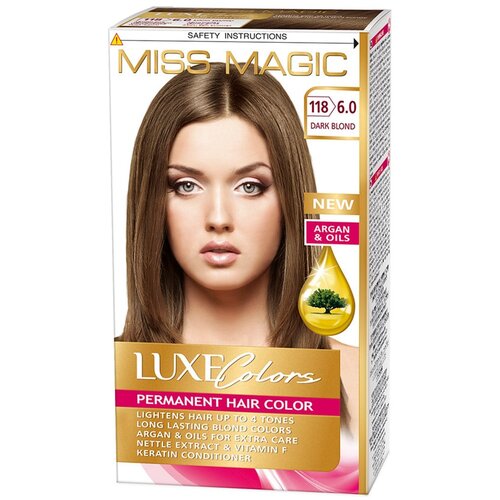 Miss Magic Luxe Colors Permanent Hair Color with Argan Oil, Nettle Extract & Keratin Dark Blonde S6.0, 1 Pack