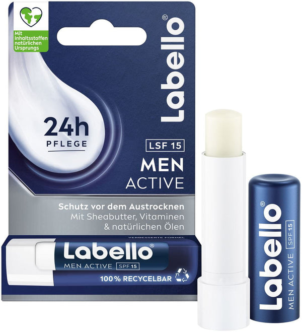 Labello 24H Moisturizing Men Active Lip Balm with Shea Butter, Natural Oils & Vitamins SPF15, 1 Piece